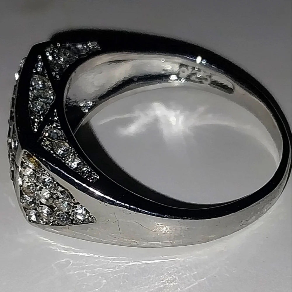 Modern Men's 925 Silver Diamond Ring Sz 11